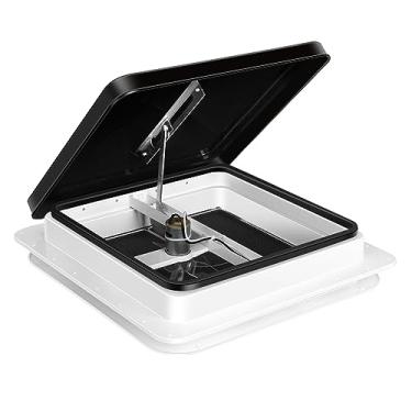 Imagem de Livpow Kit de ventilação de teto RV 12V reversível ventilador 35.6 cm x 35.6 cm tampa preta de elevação manual