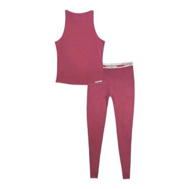 Imagem de Calvin Klein Conjunto de camiseta regata e leggings femininas confortáveis, Vermelho, M