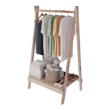 Imagem de Arara Infantil de Roupas de Madeira com Prateleira para Armazenamento de Roupas, Arara de Secagem de Roupas Organizadora Vertical