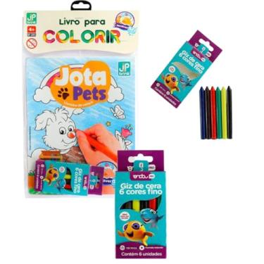 Imagem de Livro para Colorir com Kit de 6 Giz de Cera Cores Finas, Ilustrações Detalhadas, Temas Educativos e Imaginativos