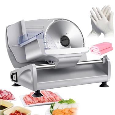 Imagem de Cortador de carne de aço inoxidável | Máquina de fatiar carne comercial | Fatiador elétrico de alimentos com botão de ajuste de espessura | Fatiadores elétricos para pão de carne, queijo e cenoura