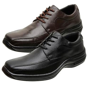 Imagem de Kit 2 Pares de Sapatos Casual Masculinos Confortável Couro Nobre Macio Cor:Preto;Tamanho:35;Gênero:Masculino