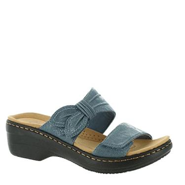 Imagem de Clarks Sandália feminina Merliah Charm com salto, Azul, cinza, 7 Narrow