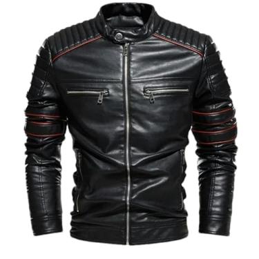 Imagem de GaoLeAve Jaqueta masculina de couro streetwear slim fit outono inverno jaqueta masculina motocicleta casaco masculino, Preto, P