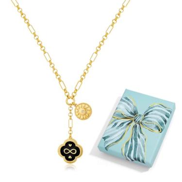 Imagem de LILIE&WHITE Colar de ouro para mulheres com pingente de sol de folha banhado a ouro colar de corrente de elos moderno exclusivo colar com pingente de joia colar infinito amor, Latão, Sem Pedra