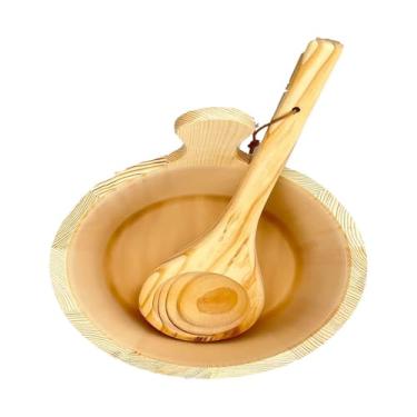 Imagem de Bothyi Balde de sauna e concha, balde de sauna de madeira, acessórios de sauna para homens e mulheres, conjunto de balde de madeira para sauna