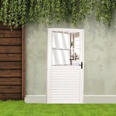 Imagem de Kit com 2 Portas Social Palheta de Alumínio 210 X 70cm Linha 25 Lado Direito Esquadrias Bergamo Branco