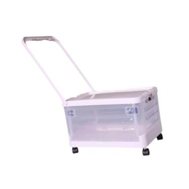 Imagem de Generic Caixa de armazenamento com rodas e alça Carrinho de compras Dobrável Tampa Porta-malas de carro Caixa de armazenamento para artigos diversos Roupas, Claro