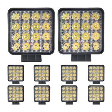 Imagem de Kit 10 Farol Milha 16 Led 48w 12/24v Quadrado Off-road 6000k - FX Auto