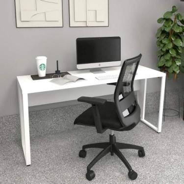 Imagem de Mesa Escrivaninha Industrial 1,50m Branca Pés Metal F5 - F5 Office G, 