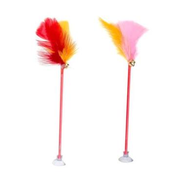 Imagem de Brinquedo Plumas e Penas Varinha Pena, Ventosa e Guizo para Gatos - Co