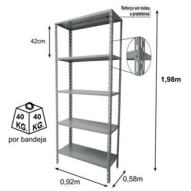Imagem de Estante de Aço com 05 Bandejas 58 cm (22/18)  1,980,920,58m  AMAPA  11