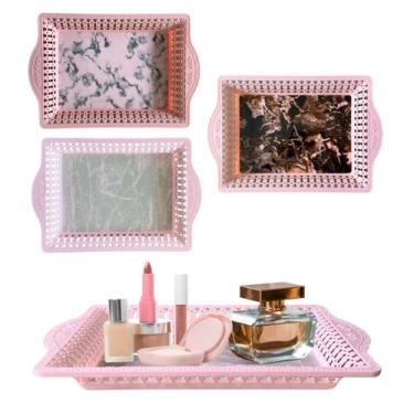 Imagem de Bandeja Retangular Decoração em Plástico Para Servir 35cm - Fx, Rosa