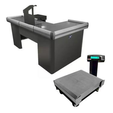 Imagem de Caixa Supermercado Empacotador Preto 2m Check Out e Balança Bivolt 30kg - Urano