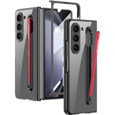 Imagem de Wibrthz Capa transparente para Samsung Galaxy Z Fold 5 com suporte para caneta S e S Pen, capa transparente com revestimento de cristal com protetor de tela, capa antiarranhões à prova de choque para