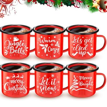 Imagem de Yaomiao Canecas de Natal esmaltadas conjunto de 6 canecas de café vermelhas de Natal 340 g canecas de chocolate quente canecas de Natal com alça de Natal para homens mulheres colegas de trabalho