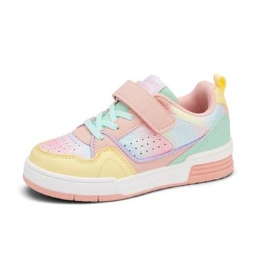 Imagem de LUCKY STEP Tênis infantil sem cadarço, confortável, casual, corrida, tênis, escola, cano baixo, para caminhada atlética para crianças/meninos/meninas, Rosa/arco-íris 1, 16