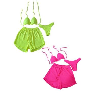 Imagem de Kit 2 Biquíni Com Short Malha Canelada Brilhante Premium - Praia - Bet
