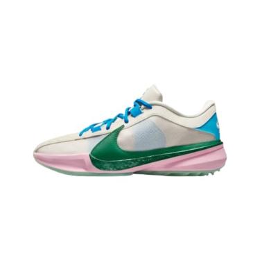 Imagem de Nike Giannis Freak 5 Tênis de basquete masculino (DX4985-100, marrom claro/rosa macio médio/azul relâmpago/cintura esmeralda) tamanho 14