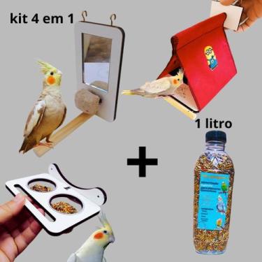 Imagem de Kit Completo para calopsita,periquito,gapornis: Cabana, Comedouro, Esp
