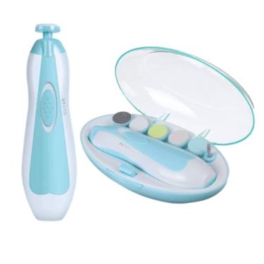 Imagem de Kit Lixa Elétrica Bebê Cortador Aparador De Unha Recém Nascido Infantil vEstojo Tesoura Bebês Conjunto Brocas Silencioso com luz Azul LABETTI