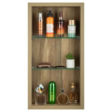 Imagem de Nicho Para Banheiro Em Porcelanato Com Prateleira De Vidro (Madeirado)