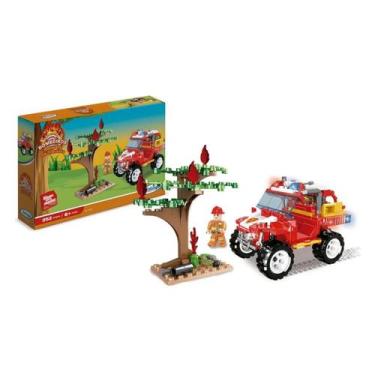 Imagem de Brinquedo de montar Encaixe Bombeiros Resgate Na Floresta Jipe e uma á