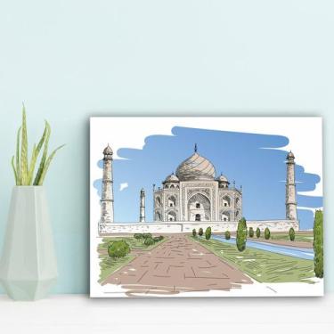 Imagem de Placa Decorativa MDF Viagem em Gravuras Taj Mahal 20x30cm - Quartinhos