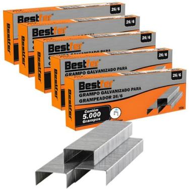 Imagem de Kit com 5 Caixas Grampo Galvanizado para Grampeador 26/06 de Aço Carbo