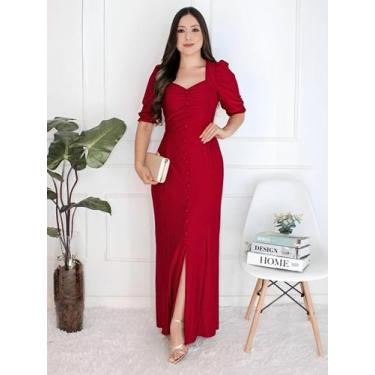 Imagem de Vestido Longo Feminino De Festa Com Manga Justo Sereia - Fashion, Verm