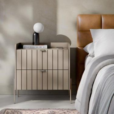 Imagem de mesa de cabeceira estilo retro moriah 60cm para quarto grande 2 gaveta