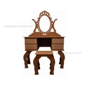 Imagem de Penteadeira 4 Gavetas com Banqueta Mdf Madeira - ATACADÃO DO ARTESANAT