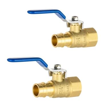 Imagem de (pacote com 2) Válvula esférica de desligamento de latão FNPT EFIELD Cold Expansion Pex-A 3/10.2 cm x 3/10.2 cm FNPT para conexão de tubo Pex-A, ASTM F1960, alavanca azul, certificado cUPC