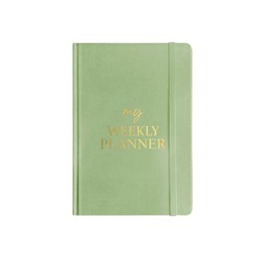 Imagem de Joucien A5-Simple Agenda semanal personalizada para estudantes, caderno de negócios em inglês com capa de flanela - verde claro
