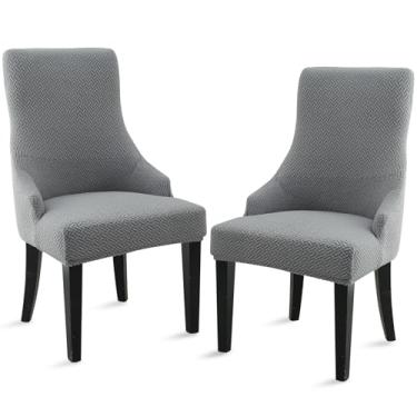 Imagem de Liykimt Capa de cadeira lateral elástica com apoio lateral em jacquard com braço, cadeira de jantar com braço estofado lavável com protetor de acabamento para sala de jantar