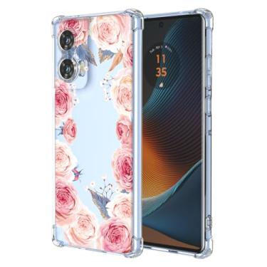 Imagem de RRXSYXL Capa para Moto Edge 50 Fusion com estampa floral transparente, capa macia à prova de choque para Edge 50 Fusion, floral rosa