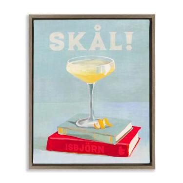 Imagem de Stupell Industries Skal Cocktail & Bookstack Framed Floater Canvas Wall Art Design by The Whiskey Ginger, moldura flutuante marrom, 43 x 53 cm