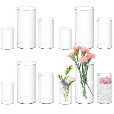 Imagem de Jaoruizer - 12 Vasos de Acrílico Transparentes Cilíndricos, 12 cm de Altura, para Mesa de Centro, Casamento, Casa