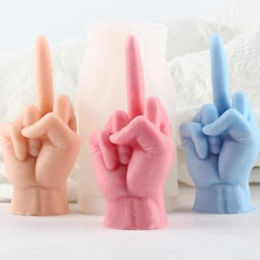 Imagem de XIAOSHUI Molde de vela de silicone de dedo médio - molde de vela de gesto - moldes de fundição de resina para artesanato DIY - compatível com parafina, gel, cera de abelha, cera de soja - silicone de