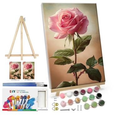 Imagem de ATDMS Kit de pintura por números para adultos com cavalete flores pintura por número com moldura DIY pintura floral por número com cavalete kits de pintura adulto por números em tela emoldurada para