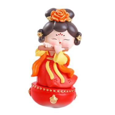Imagem de XLWLLNJ Tumbler chinês Tang Lady estátua Central Piece Creative Craft Desktop Decoration Resina escultura para estante de estante de armário doméstico, Tocar Flauta