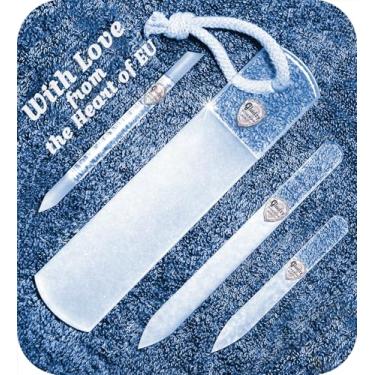 Imagem de Conjunto de lixas de unhas de vidro tcheco genuíno – superfície de grão diferente de dois lados, removedor de calos, empurrador de cutículas de lixa de precisão, manicure e pedicure,