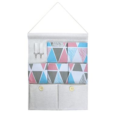Imagem de KINGREE Bolsa de armazenamento suspensa com 7 bolsos e 2 pothook, organizador de porta de parede à prova d'água para armário de banheiro do quarto (triângulo)