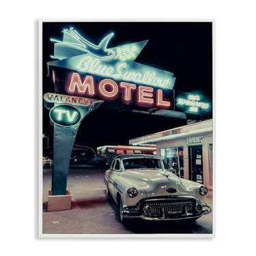 Imagem de Stupell Industries Design de arte de parede giclée emoldurado para carro de motel vintage branco por Graffi*tee Studios, 28 x 35 cm