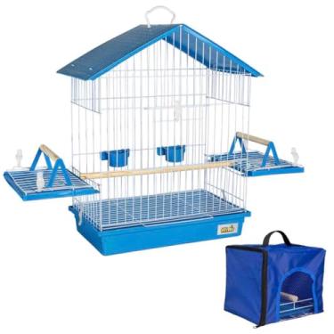 Imagem de Gaiola Calopsita Teto Plástico + Bolsa Transporte Jelplast (Azul)
