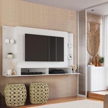 Imagem de Painel Para Tv 60 Polegadas Com Prateleiras Vidro E Aparador 2 Portas Multimóveis Mp1099 Branco