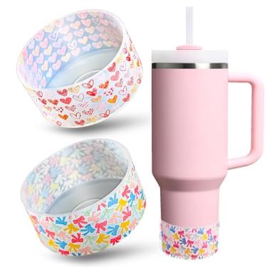 Imagem de VirgoCCY Pacote com 2 botas transparentes transparentes para Stanley Cup 40/30/567 g, protetor inferior para copo Owala 1,134 g e Stanley IceFlow, lindos acessórios de copo Stanley rosa para mulheres,