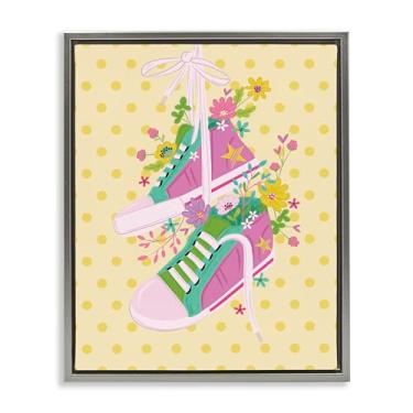 Imagem de Stupell Industries Tênis floral Preppy Gray Floater Framed Canvas Wall Art Design por Lisa Perry Whitebutton, 25 x 31