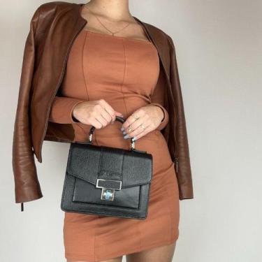 Imagem de Bolsa recuo em couro legítimo b.981, Preto