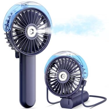 Imagem de SWEETFULL Ventilador de nebulização portátil - Ventilador pessoal dobrável de 180° com spray de névoa, 3 velocidades, tanque de água de 30 ml, recarregável por USB para viagens, ao ar livre, maquiagem
